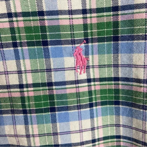 Ralph Lauren Mens Size Large Classic Fit Plaid Button Down Shirt Green Pink Blue - Picture 5 of 6